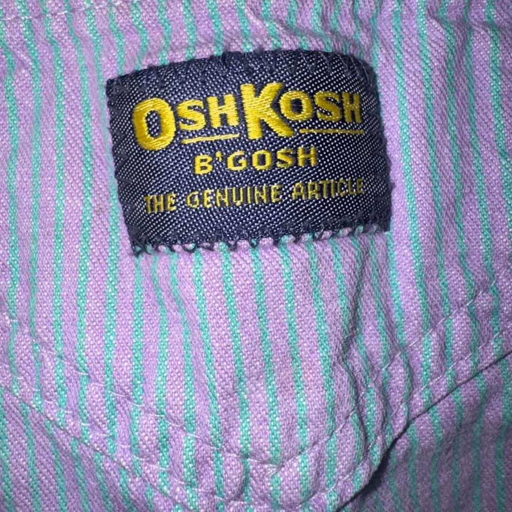 OshKosh B'gosh Overalls Vestbak 4T Purple Green Hickory Stripe USA 1990s Vintage